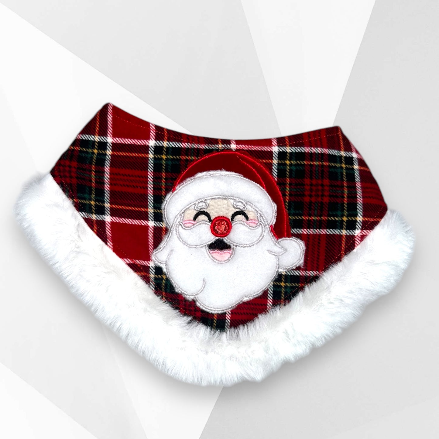 Plaid Santa Dog Bandanna – Appliqué Christmas Dog Accessory