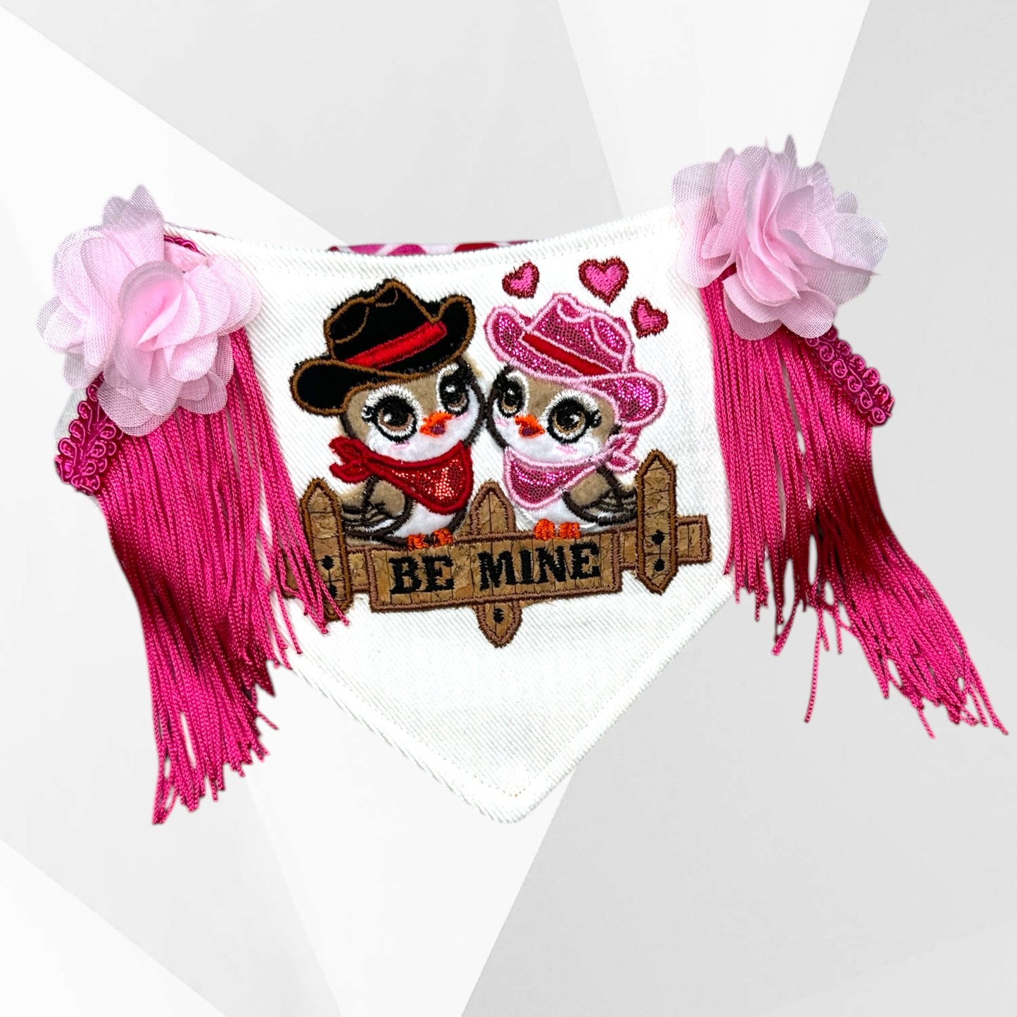 Be Mine Valentine’s Day Dog Bandanna - Luxury Handmade Appliqué with Fringe