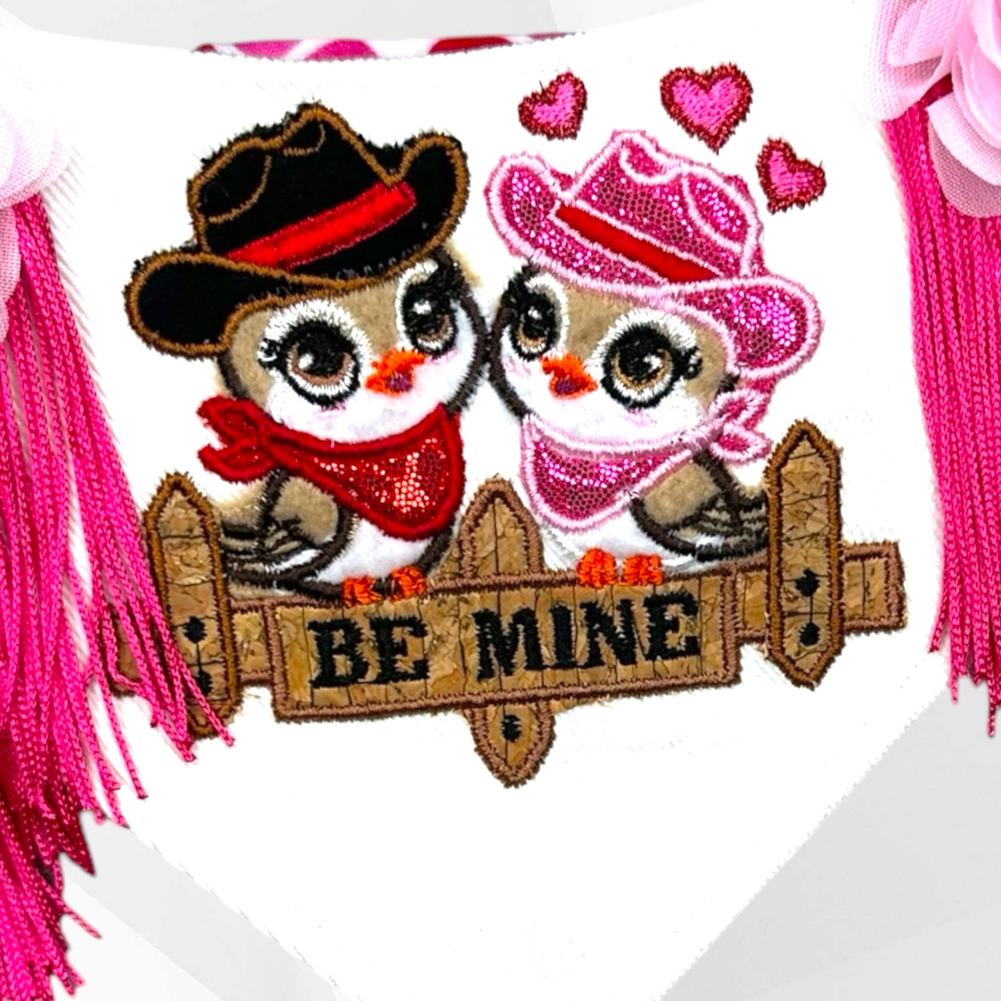 Be Mine Valentine’s Day Dog Bandanna - Luxury Handmade Appliqué with Fringe