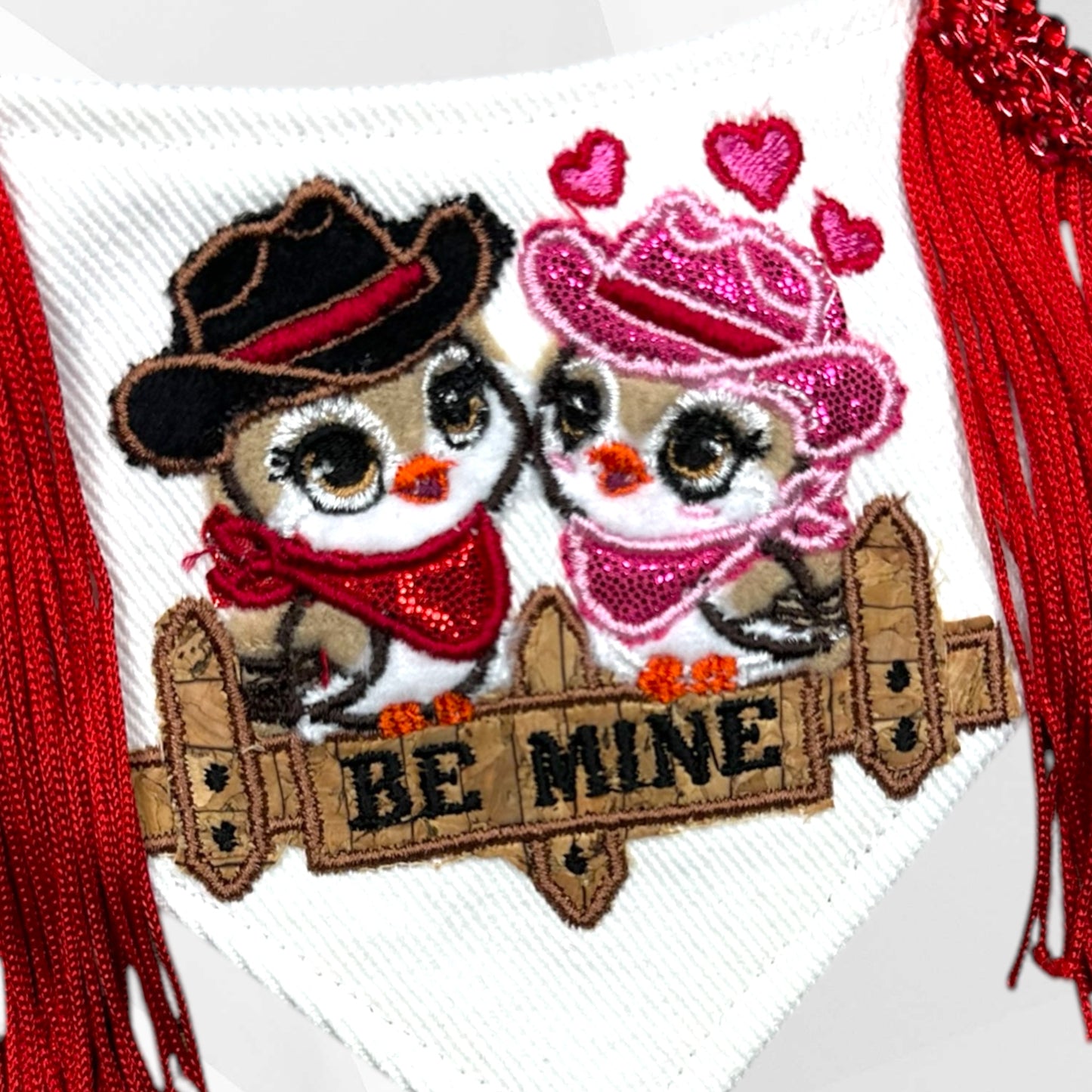 Be Mine Valentine’s Day Dog Bandanna - Luxury Handmade Appliqué with Fringe