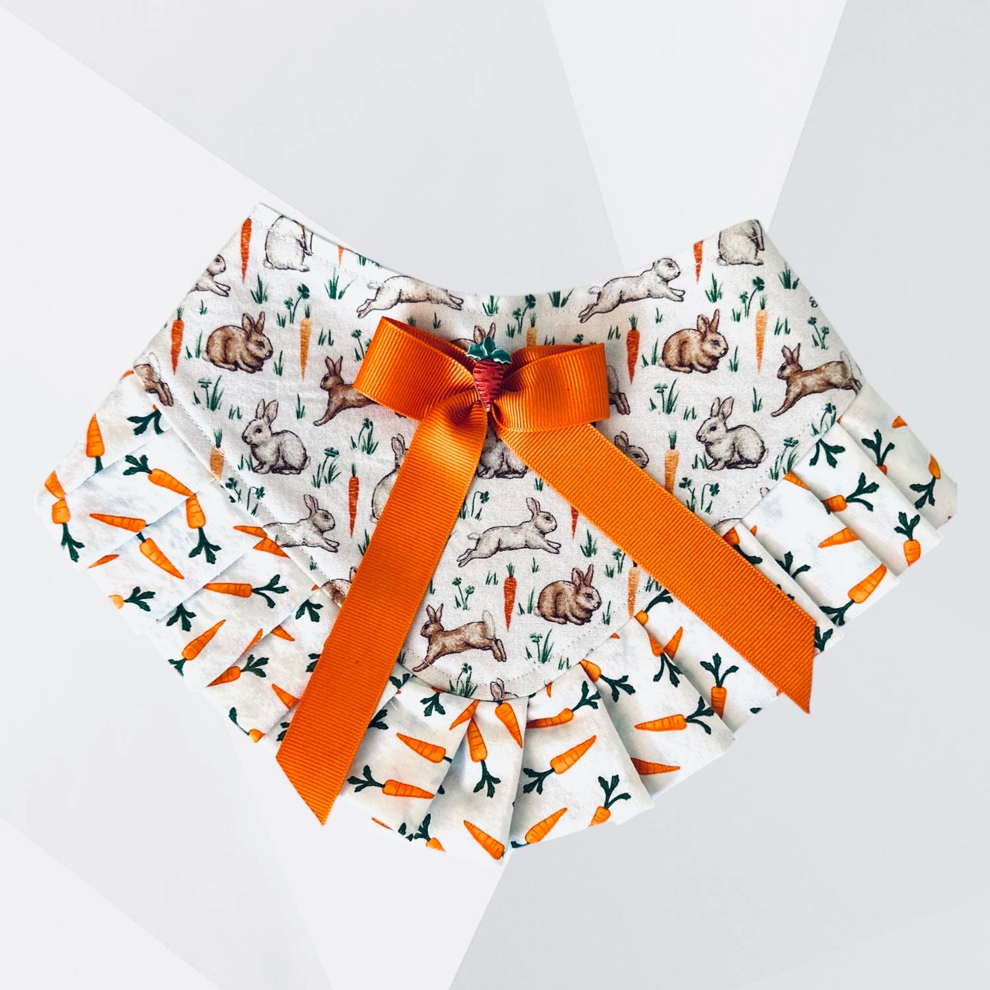 Luxury Easter Bunny & Carrot Dog Bandanna – Handmade Spring Bandanna with Tie, Ruffles & Bow Accents