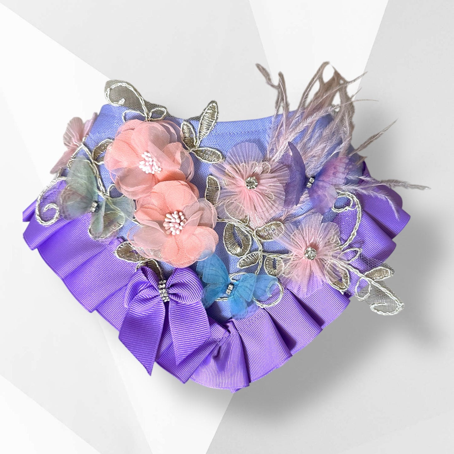 Luxury Spring Butterfly Dog Bandanna – Handmade Floral & Crystal Embellished Couture Bandanna