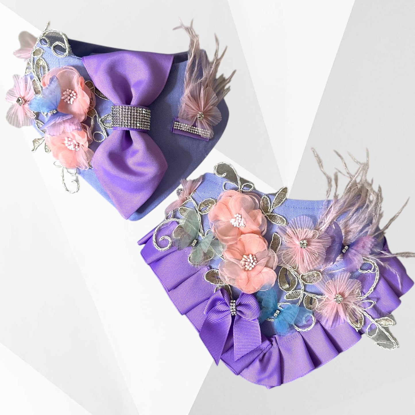 Luxury Spring Butterfly Dog Bandanna – Handmade Floral & Crystal Embellished Couture Bandanna