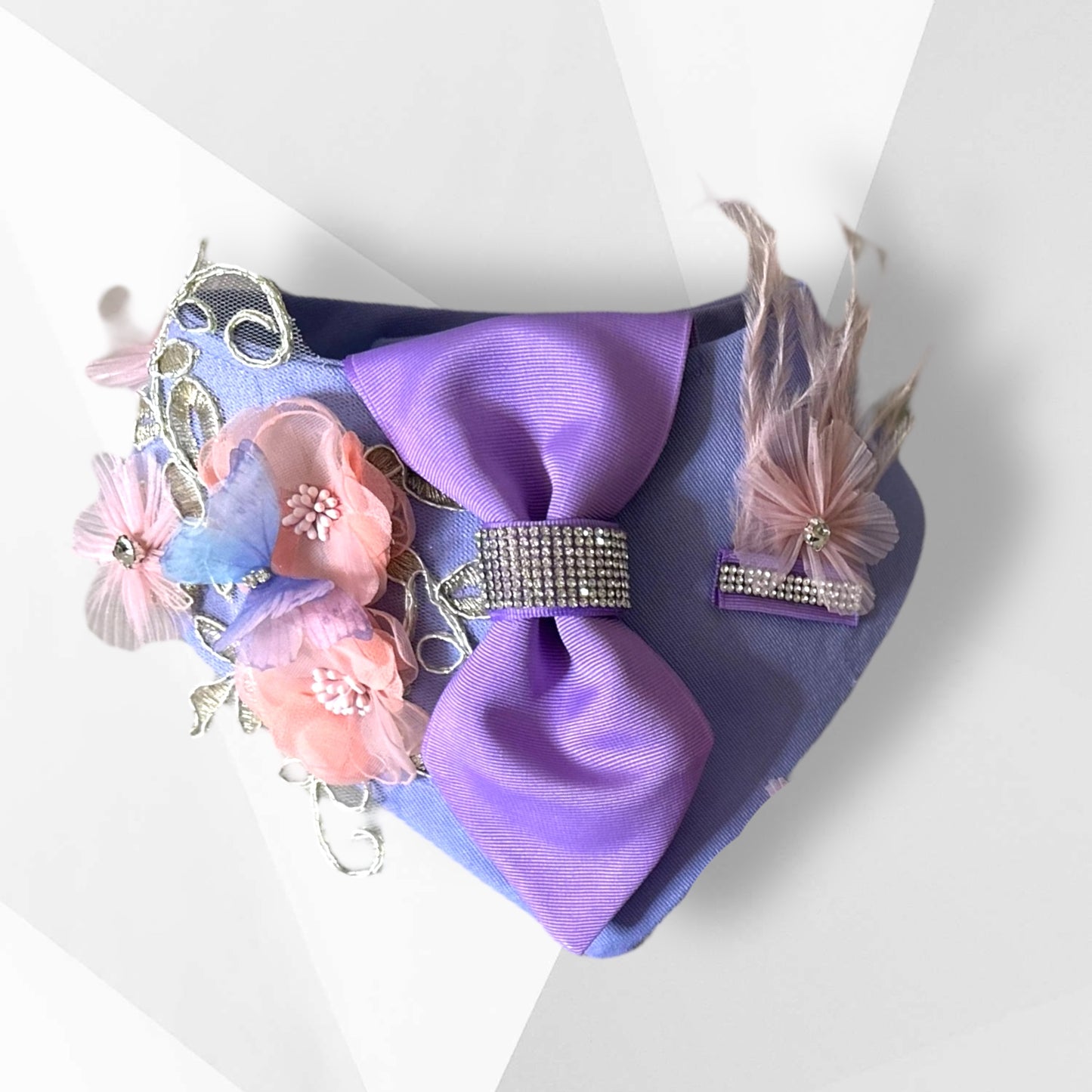 Luxury Spring Butterfly Dog Bandanna – Handmade Floral & Crystal Embellished Couture Bandanna
