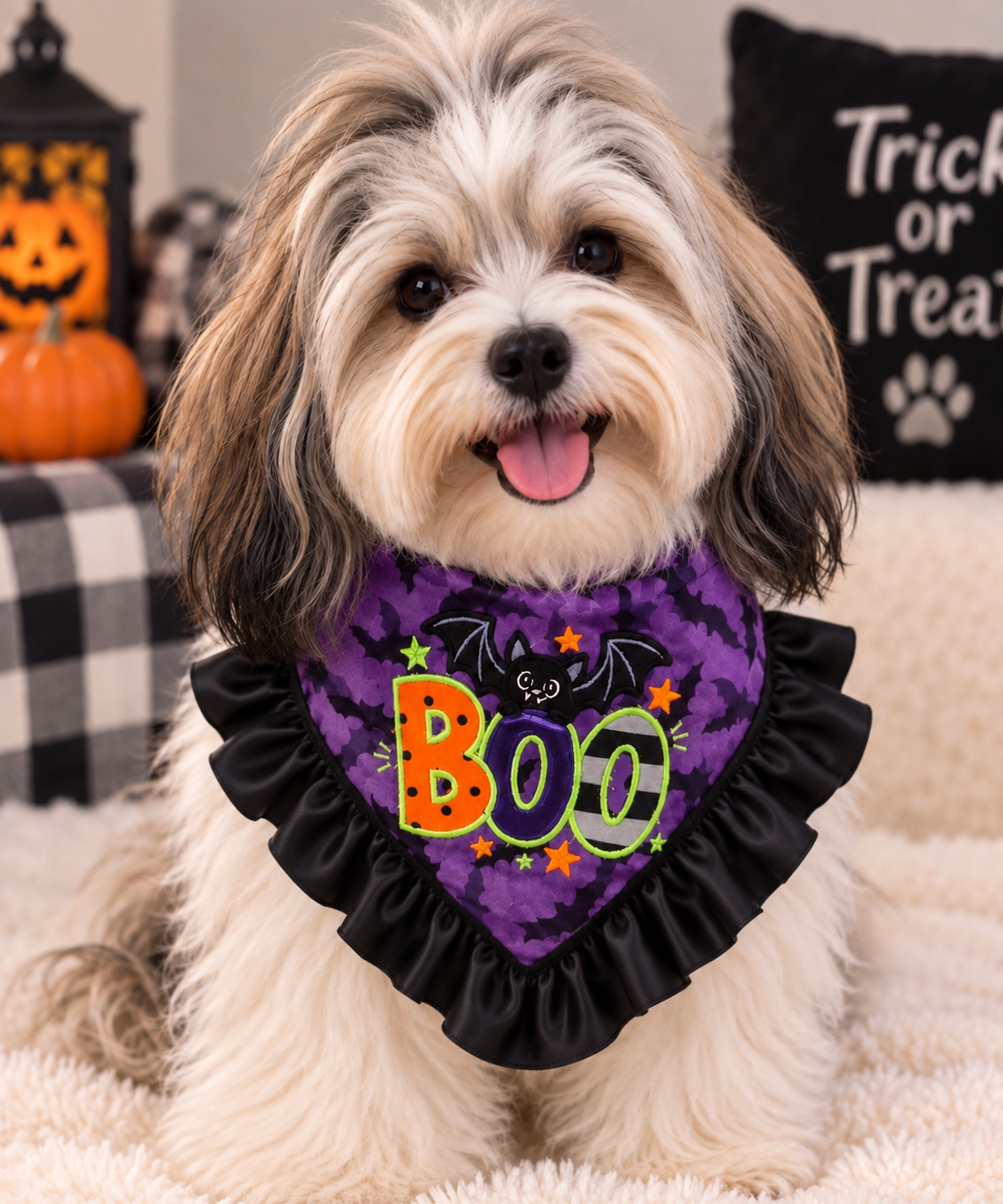 Halloween BOO Bat Appliqué Embroidered Dog Bandanna