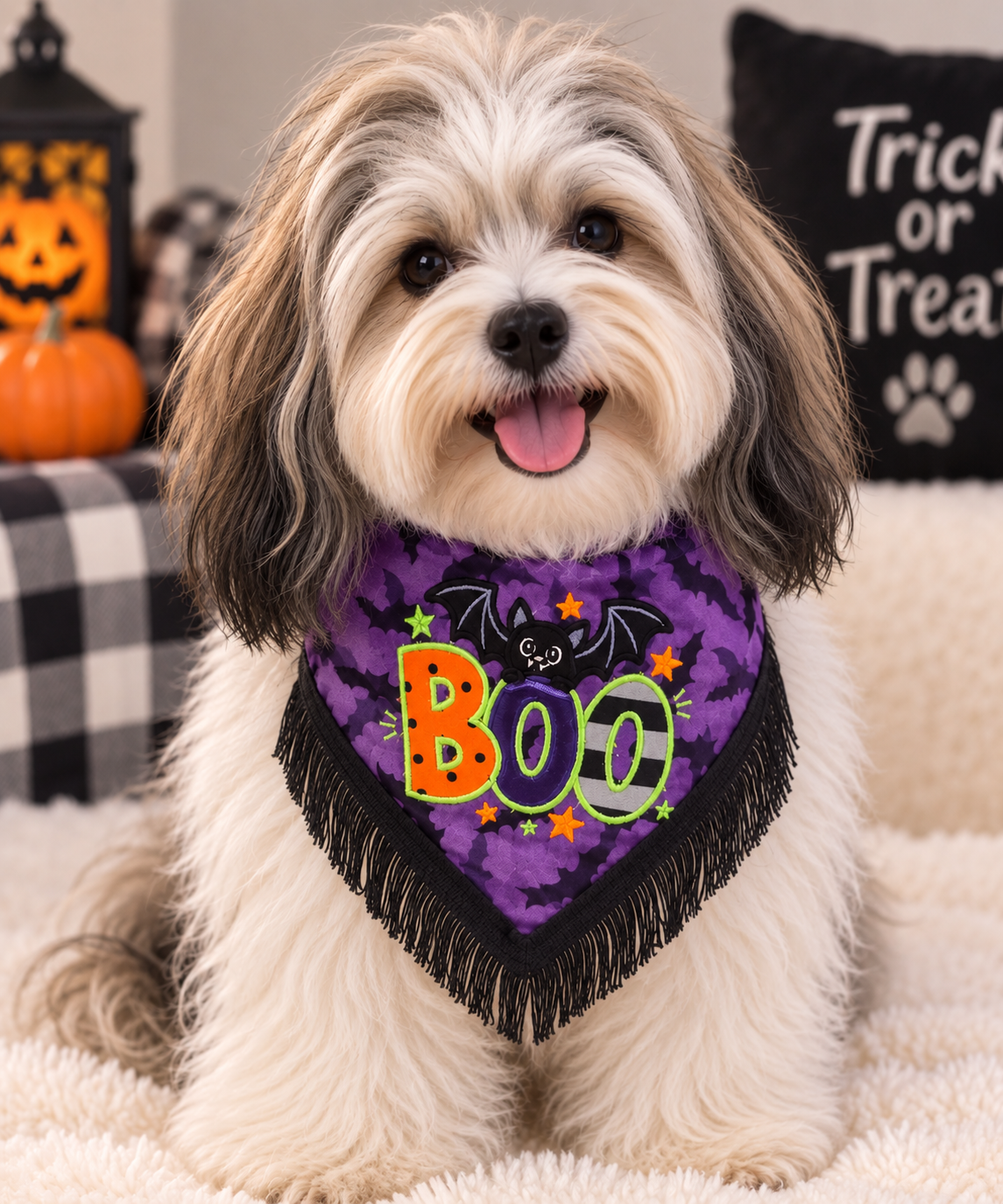 Halloween BOO Bat Appliqué Embroidered Dog Bandanna