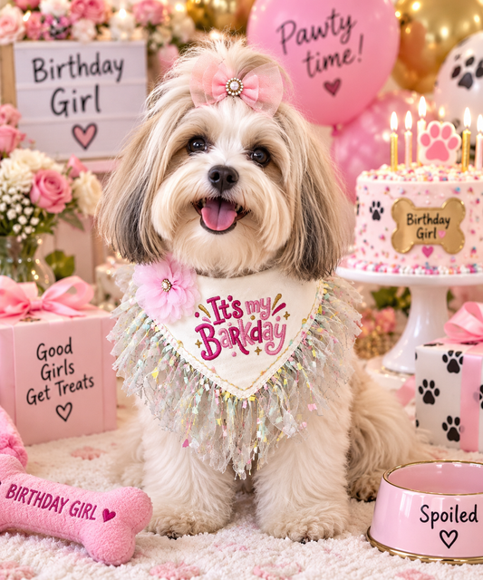 It’s My Barkday! Embroidered Couture Dog Bandanna