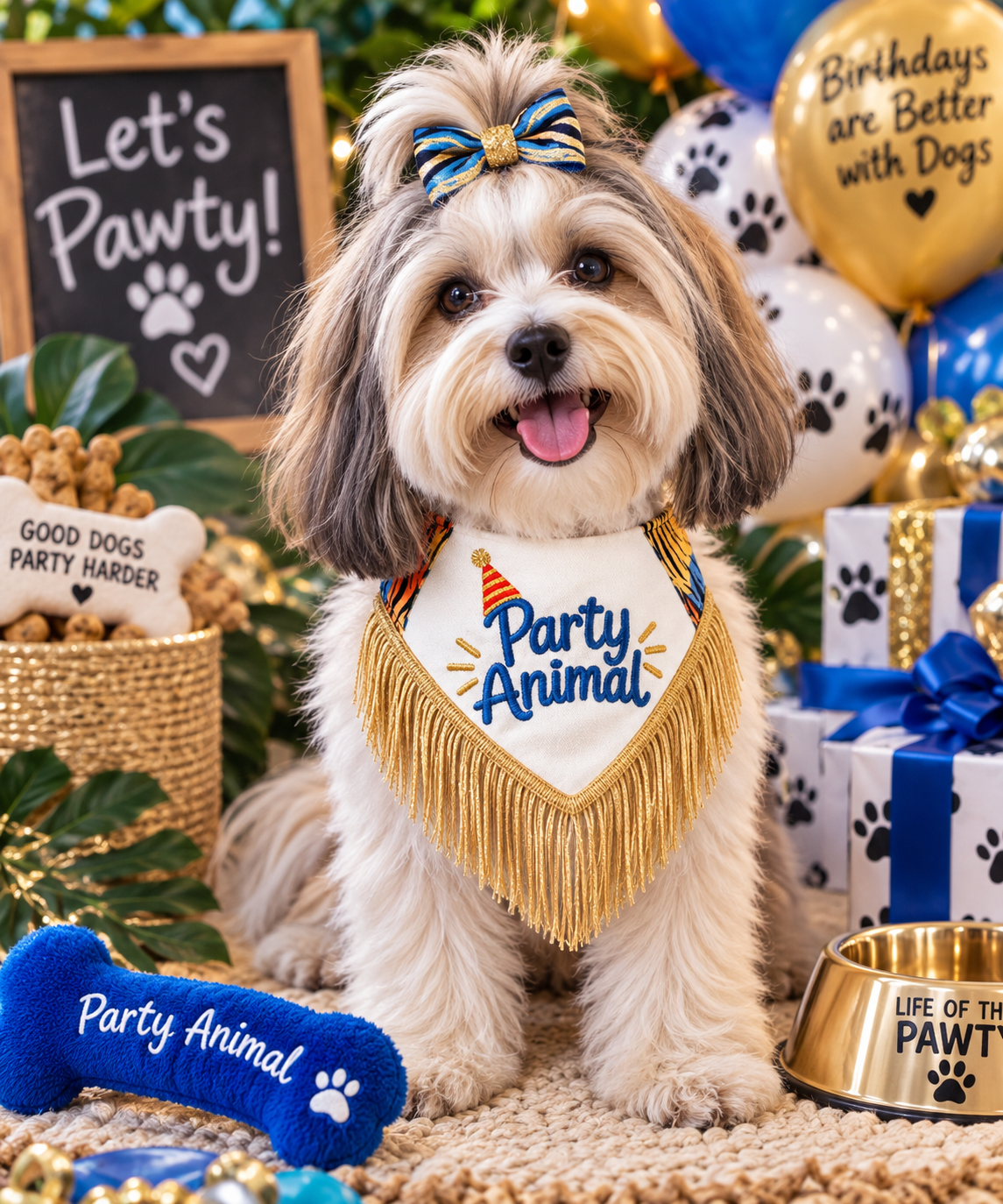 Party Animal Reversible Embroidered Dog Bandanna