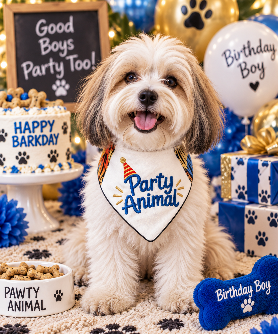 Party Animal Reversible Embroidered Dog Bandanna