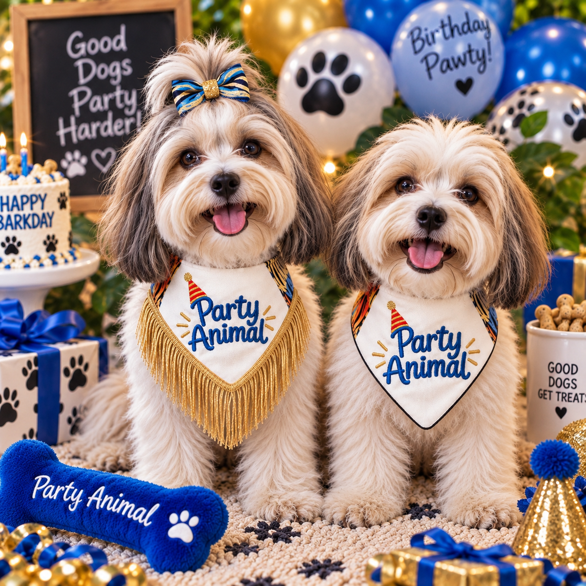 Party Animal Reversible Embroidered Dog Bandanna