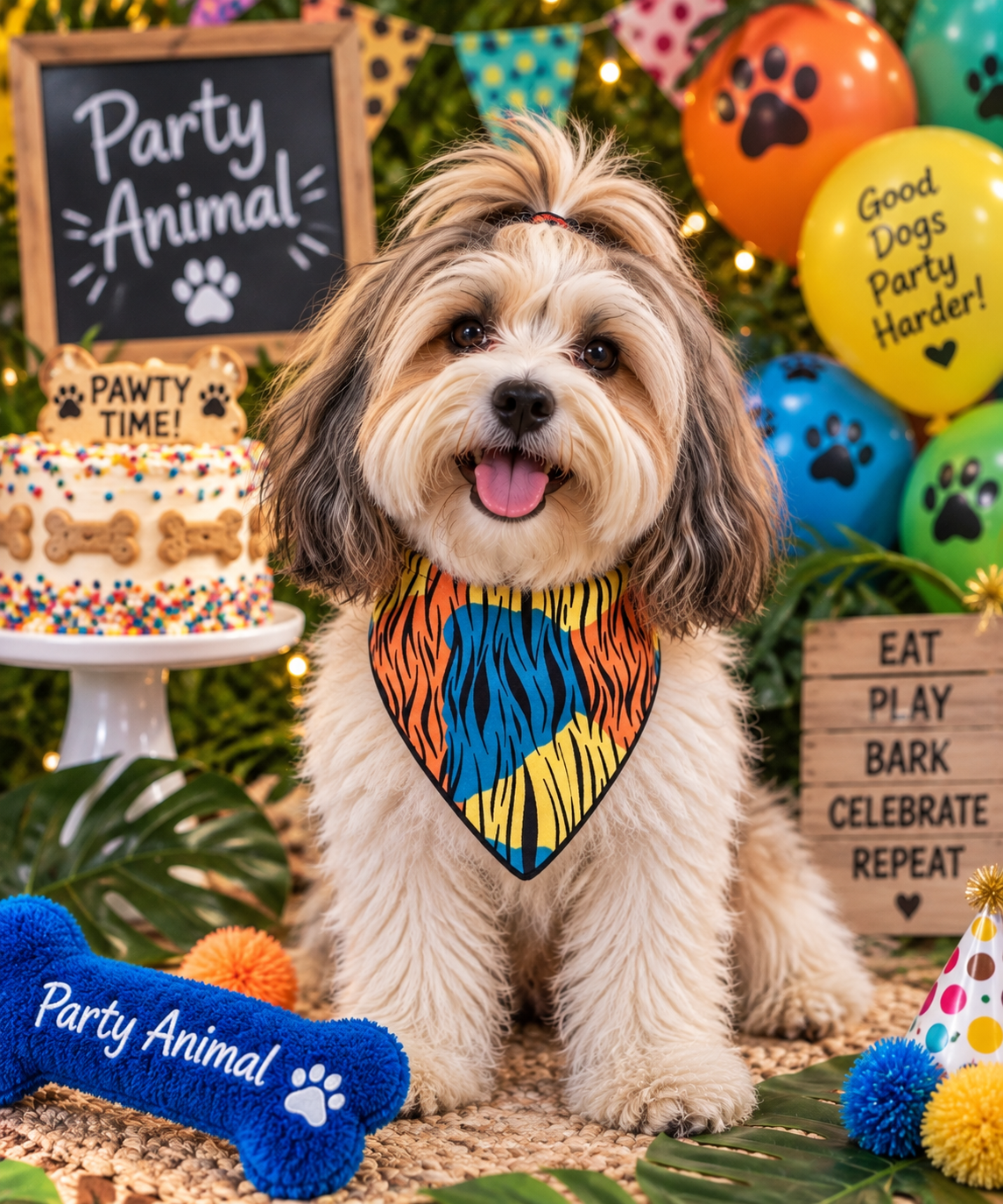 Party Animal Reversible Embroidered Dog Bandanna