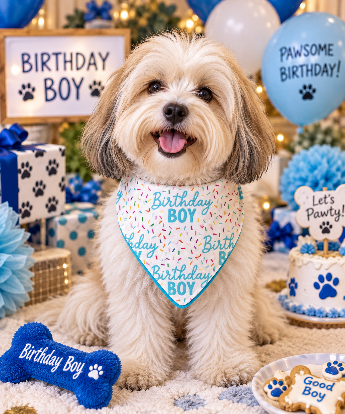 It’s My Barkday! Boys Embroidered Reversible Couture Dog Bandanna