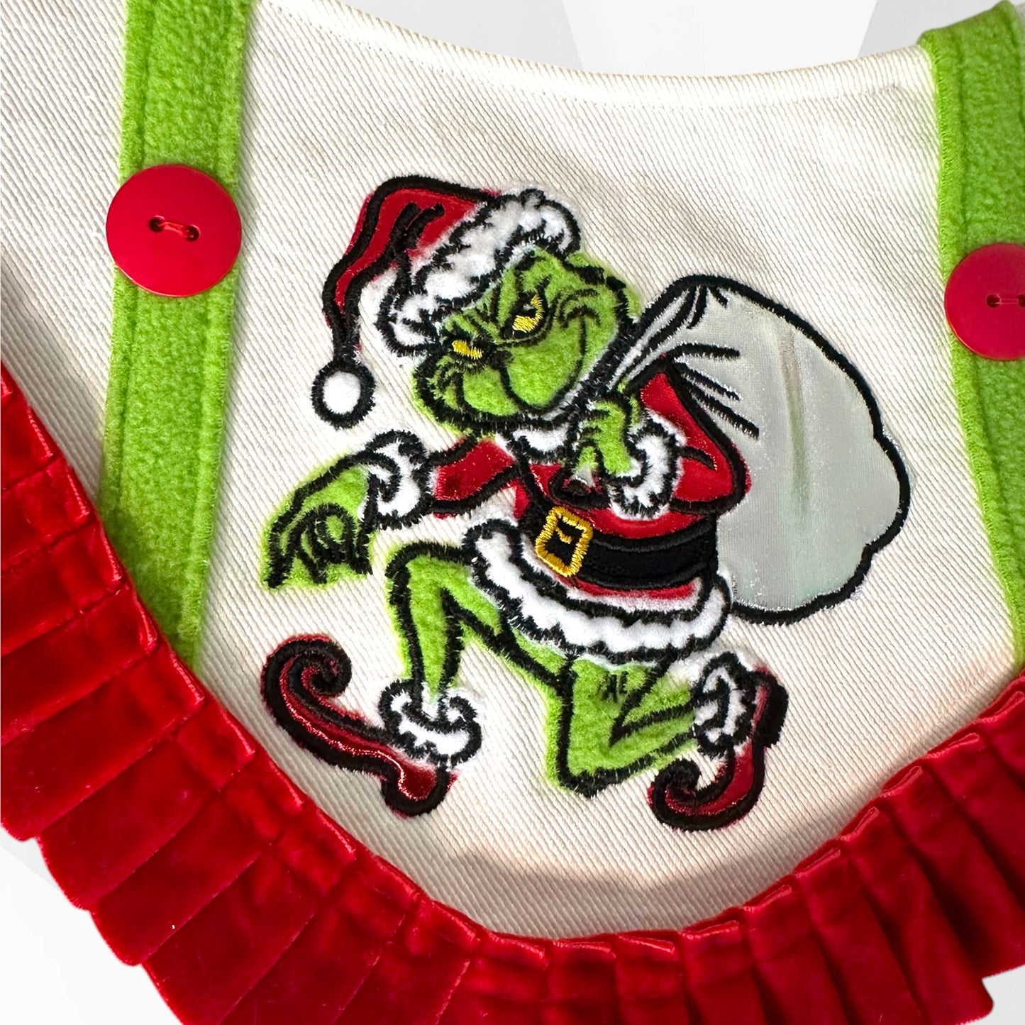 Sneaky GrinchE-Inspired Dog Bandanna – Appliqué Christmas Dog Accessory