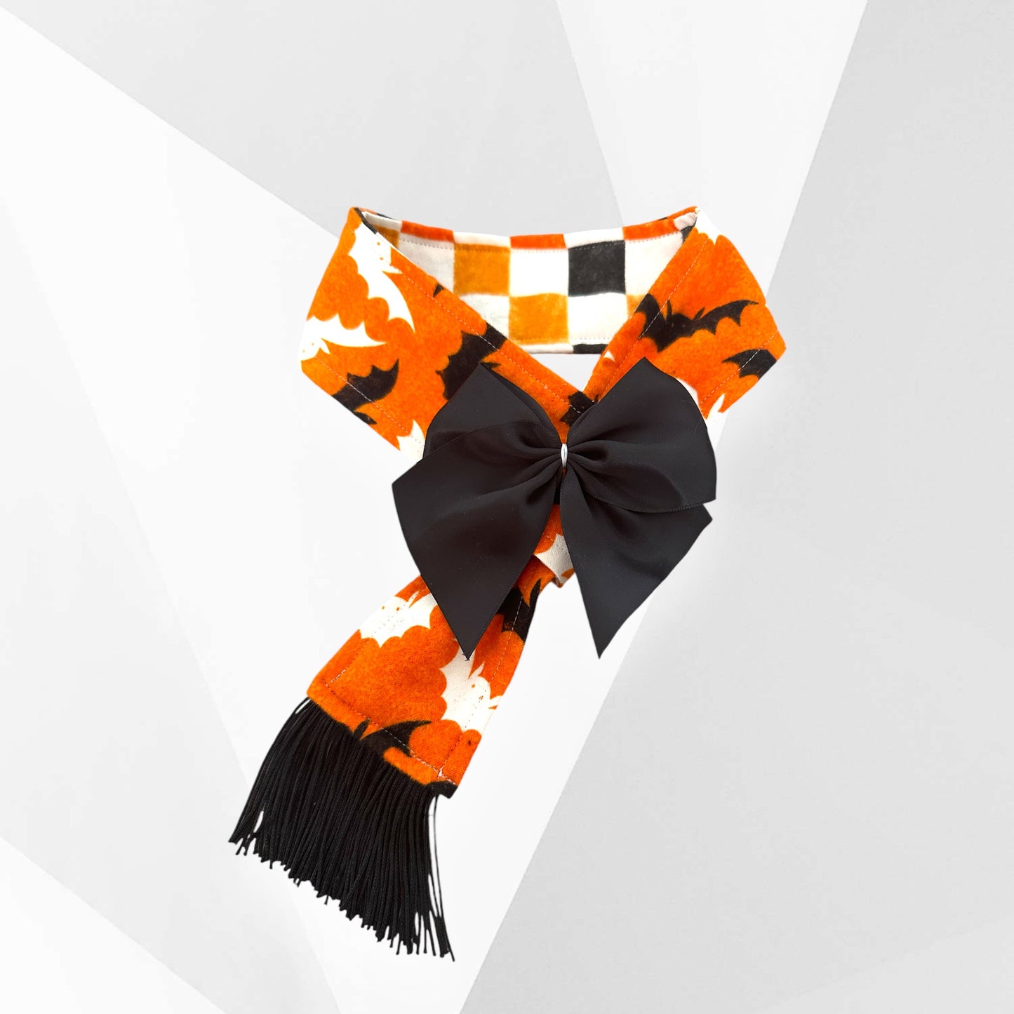 Glow-in-the-Dark Halloween Flannel Dog Scarf with Adjustable Fit and Satin Bow