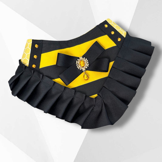Luxury Bee-Inspired Girl Dog Bandanna with Jeweled Brooch & Ruffle Trim – Handmade Couture Dog Accessory