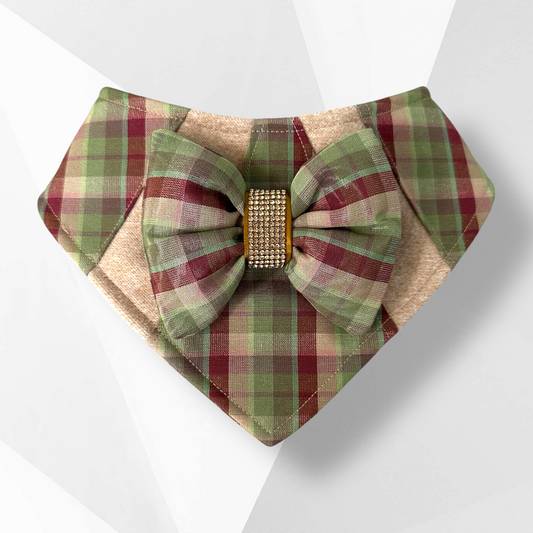 Fall Dog Bandana – Luxury Plaid Bow Tie Dog Bandana | Handmade Couture Pet Accessory