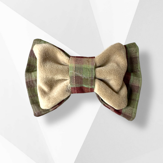 Fall Dog Hair Bow – Two-Tone Plaid & Beige Design