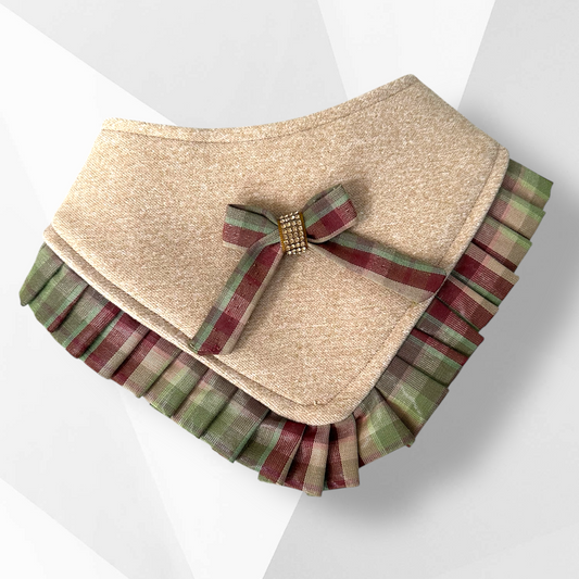 Fall Dog Bandana – Luxury Handmade Plaid Trim Bandana with Bow