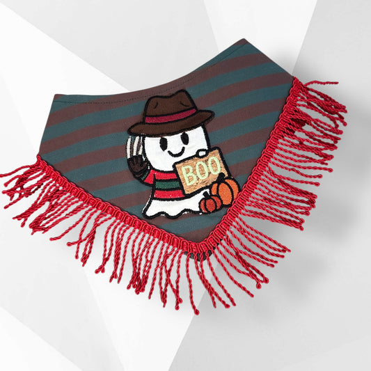 Luxury Handmade Glow-in-the-Dark Ghost Dog Bandana – Freddy-Inspired Couture Halloween Accessory
