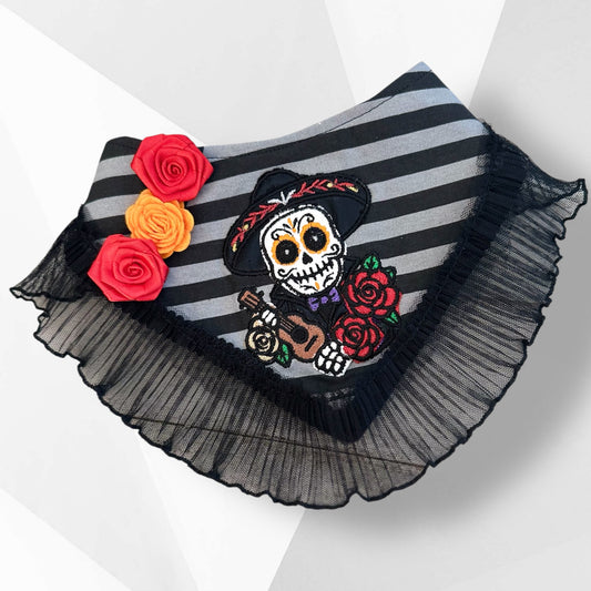 Luxury Handmade Día de los Muertos Dog Bandana – Couture Halloween Dog Accessory