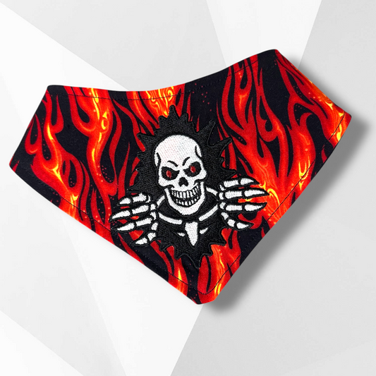 Luxury Handmade Glow-in-the-Dark Skeleton Dog Bandana – Couture Halloween Dog Accessory with Flame Design