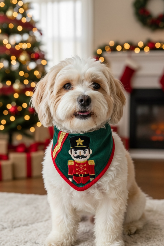 Luxury Nutcracker Appliqué Dog Bandanna – Holiday Couture Christmas Bandana for Dogs