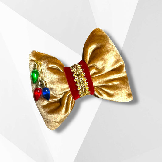 Rudolph-Inspired Gold Lights Hair Bow & Bowtie
