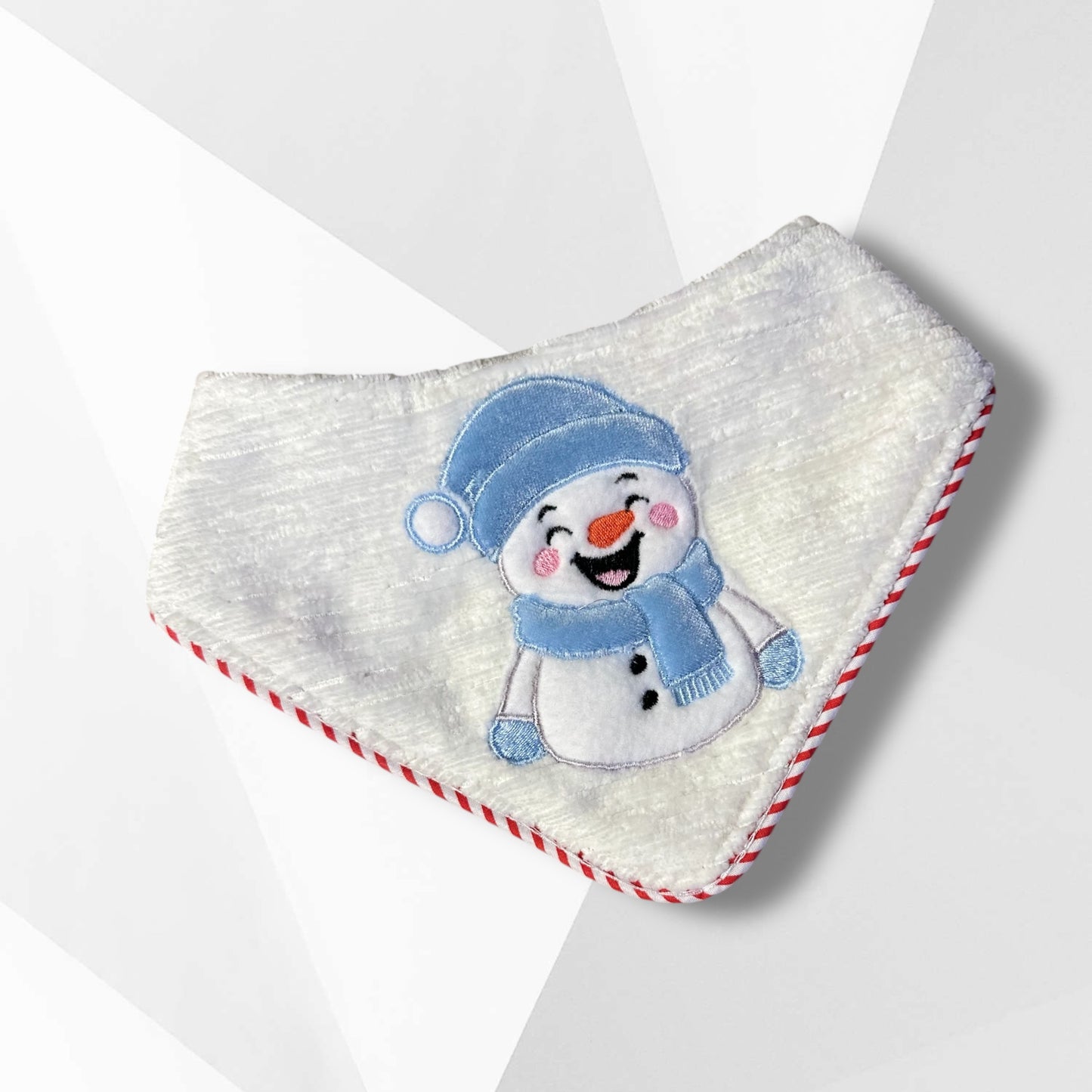 Luxury Snowman Appliqué Dog Bandanna – Pink Ruffle (Girls) & Blue Piping (Boys) Holiday Couture