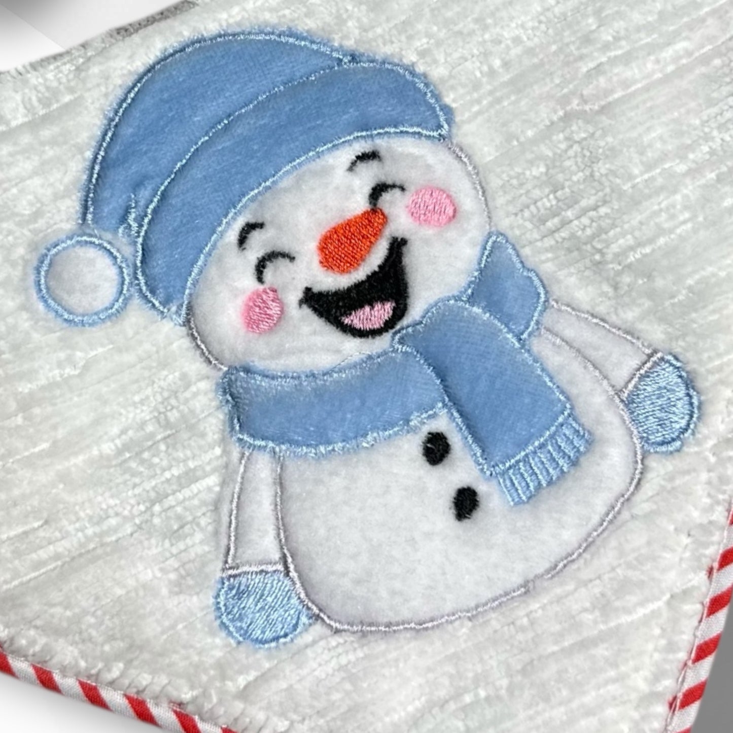 Luxury Snowman Appliqué Dog Bandanna – Pink Ruffle (Girls) & Blue Piping (Boys) Holiday Couture
