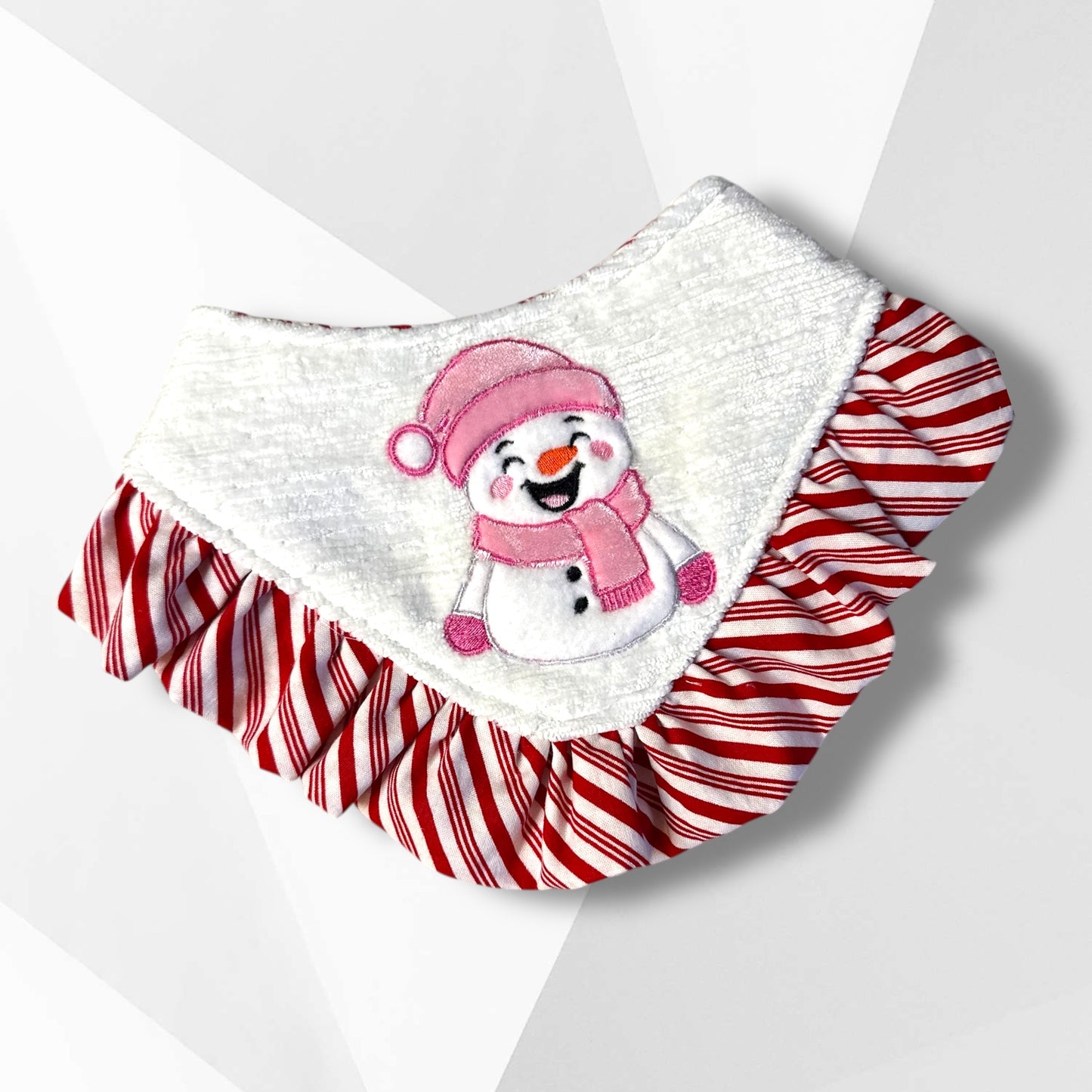 Luxury Snowman Appliqué Dog Bandanna – Pink Ruffle (Girls) & Blue Piping (Boys) Holiday Couture