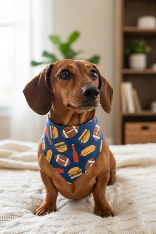 Game Day Eats / Colorful Paw Prints Reversible Cotton Dog Bandana