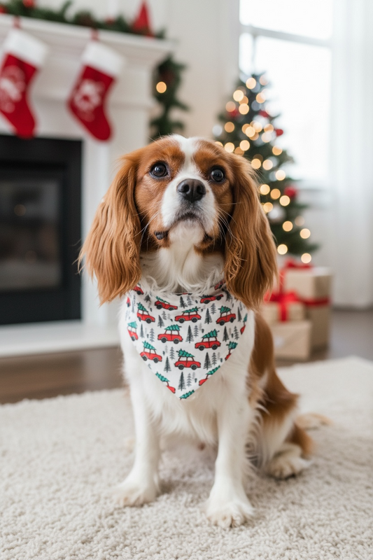 Holiday Tree Haul Christmas dog bandanna/festive holiday dog accessory