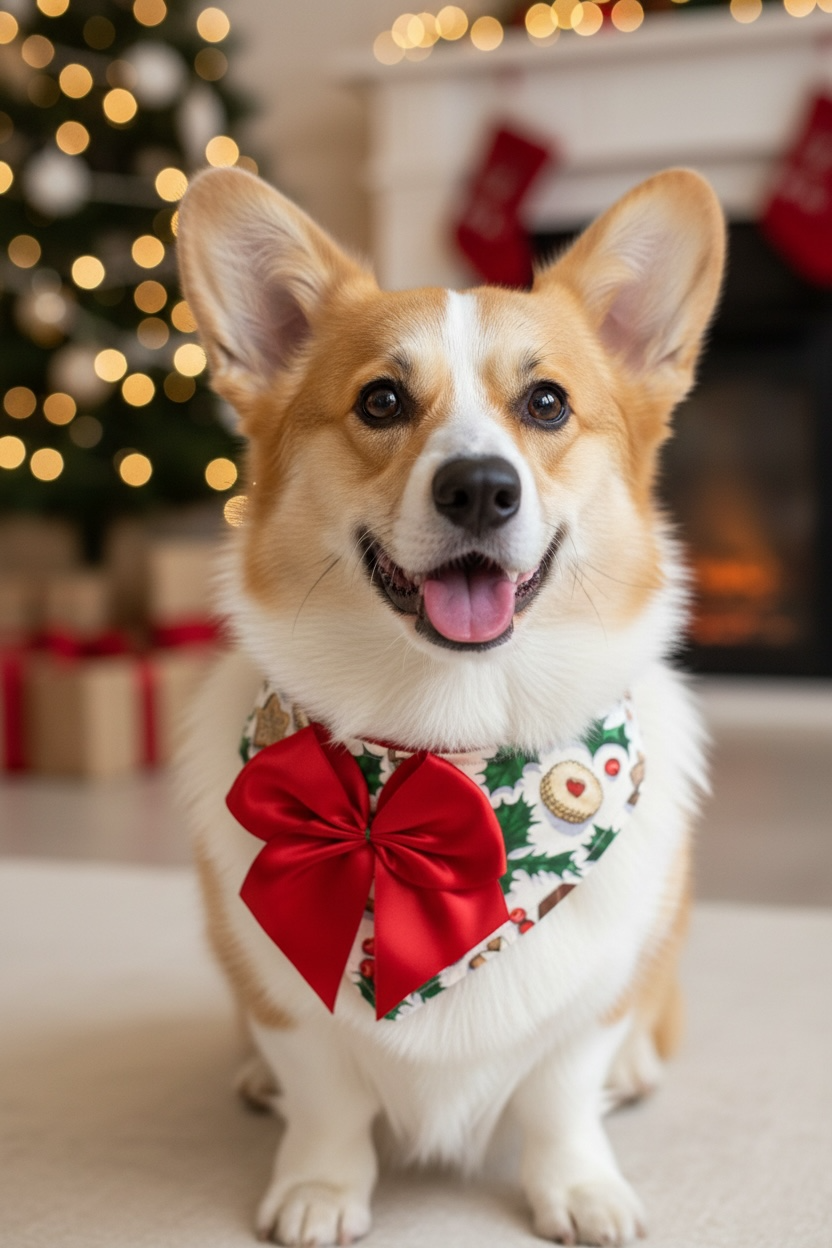 Holiday Treats Cotton Dog Bandana with Optional Satin Bow