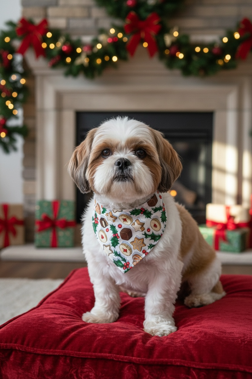 Holiday Treats Cotton Dog Bandana with Optional Satin Bow