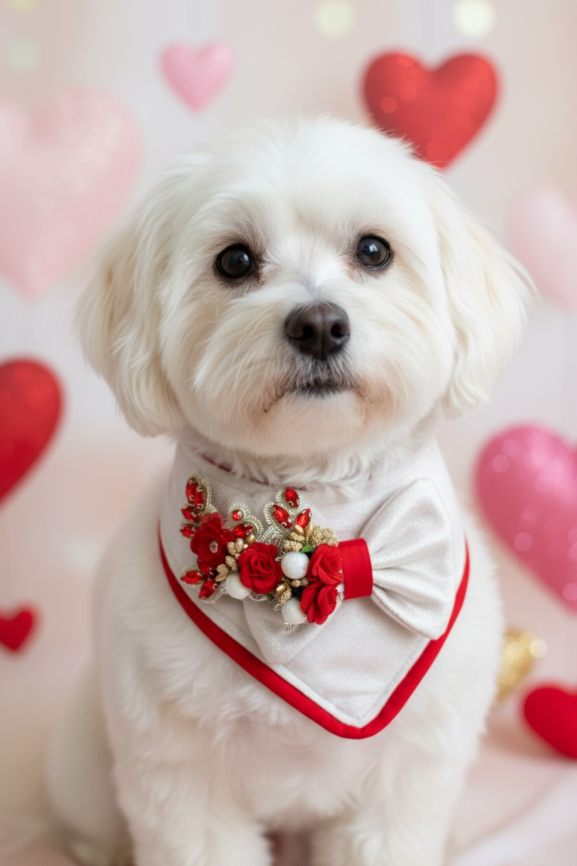Ruby Rose Valentine Couture Dog Bandanna for Boys / Luxury Handmade Valentine Dog Bandana