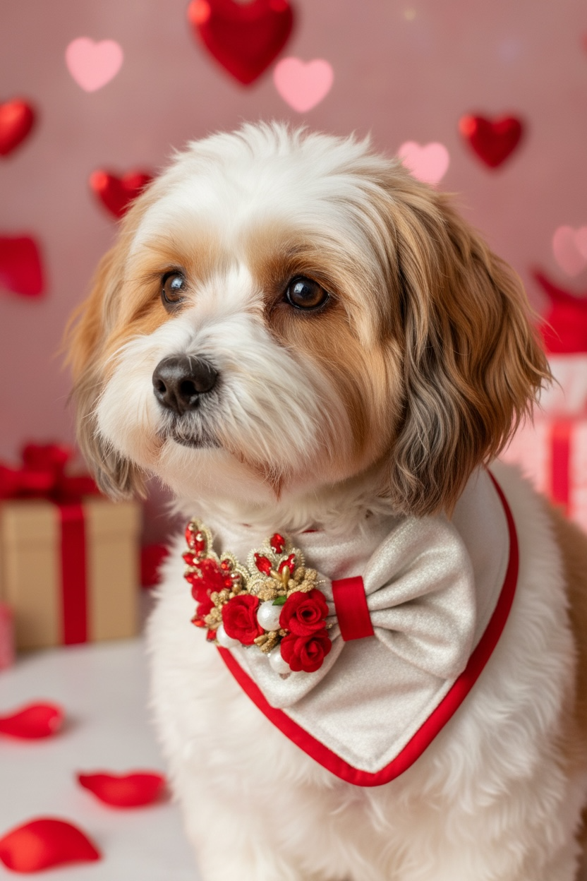 Ruby Rose Valentine Couture Dog Bandanna for Boys / Luxury Handmade Valentine Dog Bandana