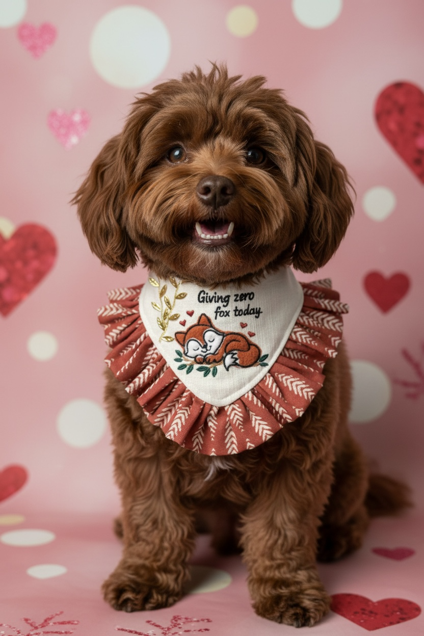 Giving Zero Fox Today Valentines Day Ruffle Dog Bandanna / Luxury Fox Appliqué Dog Bandanna