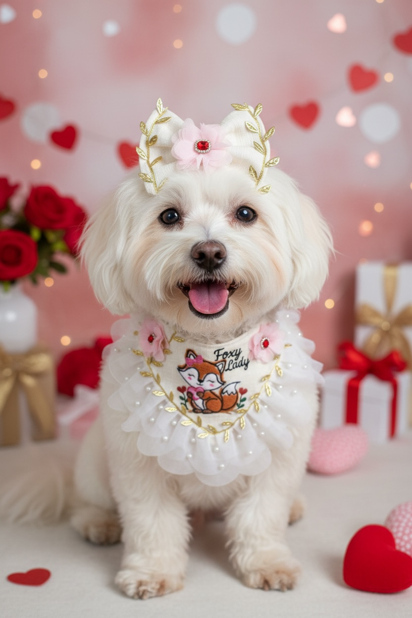 Foxy Lady Dog Bandanna / Luxury Valentine Appliqué Dog Bandanna