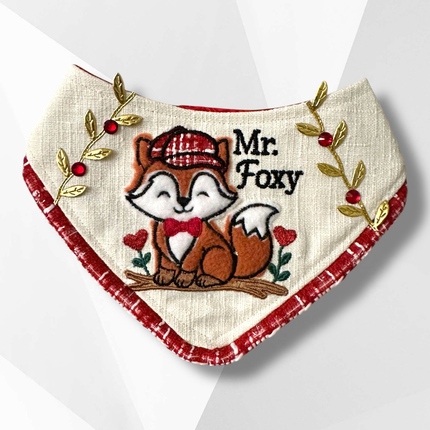 Mr. Foxy Dog Bandanna / Luxury Valentine Appliqué Dog Bandanna