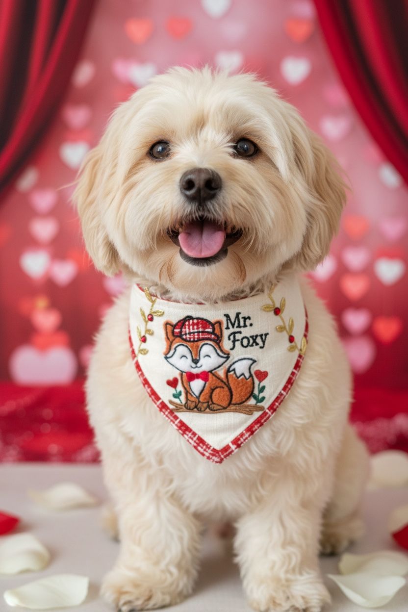 Mr. Foxy Dog Bandanna / Luxury Valentine Appliqué Dog Bandanna