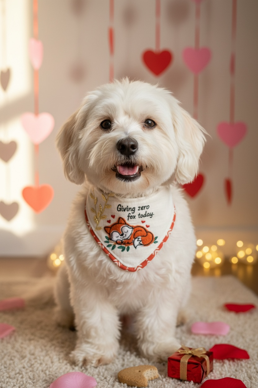 Giving Zero Fox Today Valentines Day Dog Bandanna / Luxury Fox Appliqué Dog Bandanna