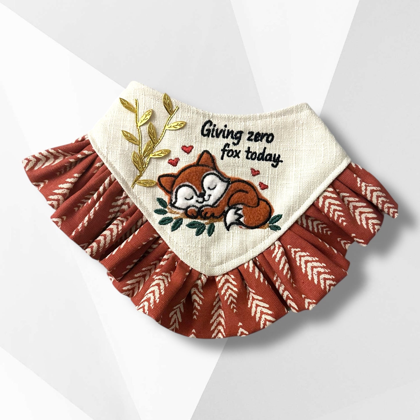 Giving Zero Fox Today Valentines Day Ruffle Dog Bandanna / Luxury Fox Appliqué Dog Bandanna