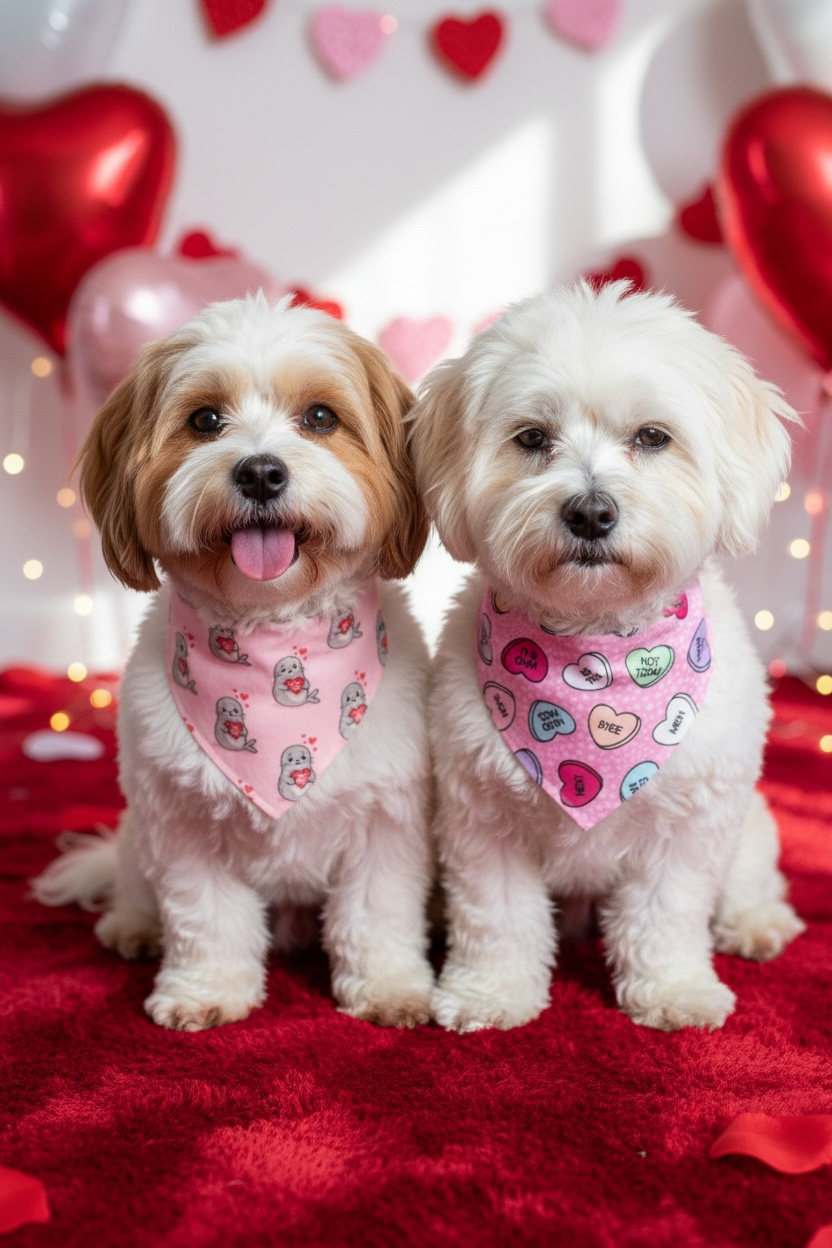 Reversible Valentine Dog Bandanna – Be Mine Seal & Anti-Valentine Candy Hearts