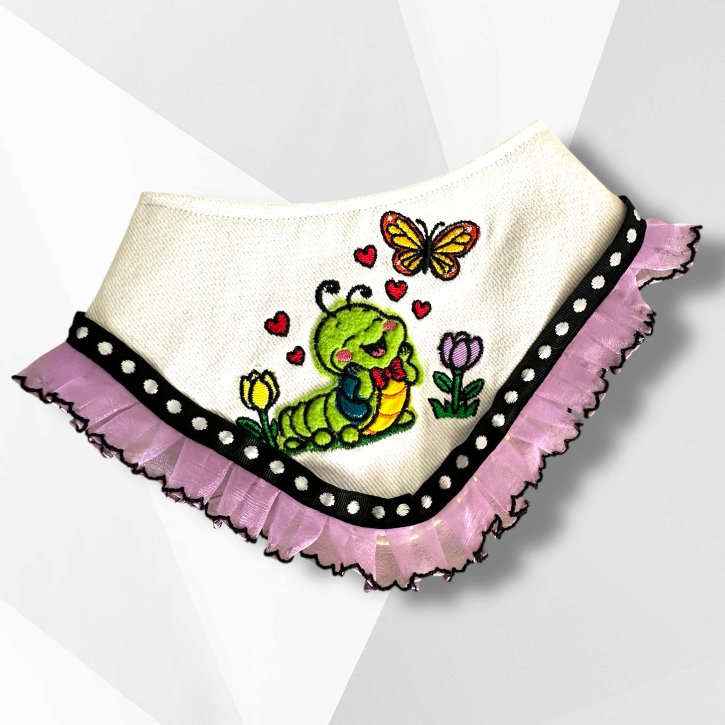 Luxury Caterpillar Dream Dog Bandana – Handmade Embroidered Butterfly Spring Dog Bandana