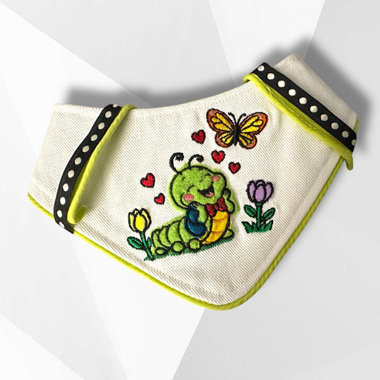 Luxury Caterpillar Dream Dog Bandana – Handmade Embroidered Butterfly Spring Dog Bandana