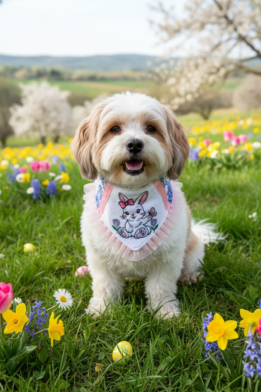 Luxury Spring Bunny Dog Bandana – Handmade Easter Rabbit Pet Bandana