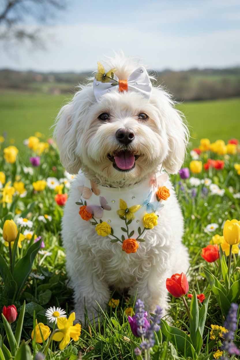 Luxury Butterfly Garden Dog Hair Bow – Handmade Rhinestone Silk Butterfly Matching Pet Bow