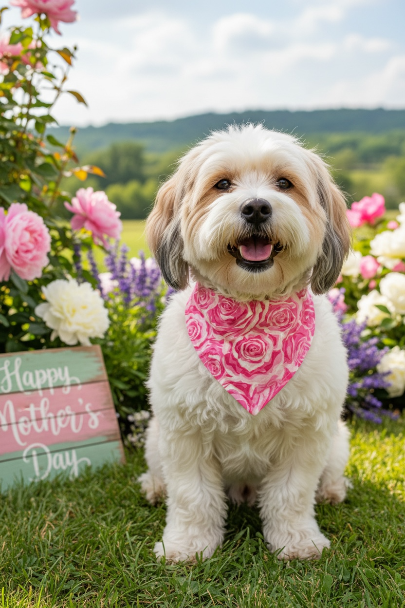 Mother’s Day Dog Bandana – Luxury Floral Dog Bandana, Reversible Handmade Cotton Pet Scarf, Gift for Dog Moms