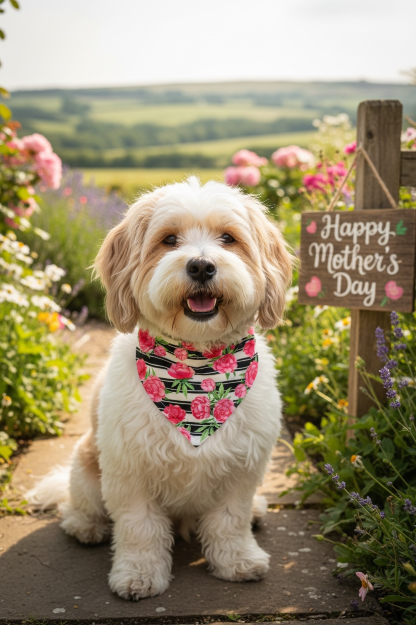 Mother’s Day Dog Bandana – Luxury Floral Dog Bandana, Reversible Handmade Cotton Pet Scarf, Gift for Dog Moms