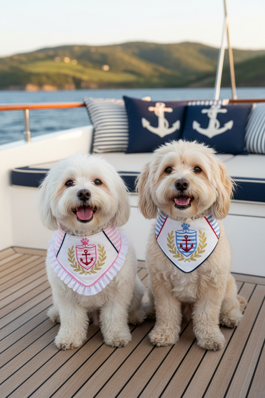 Luxury Nautical Crest Dog Bandana | Yacht Club Pup Collection